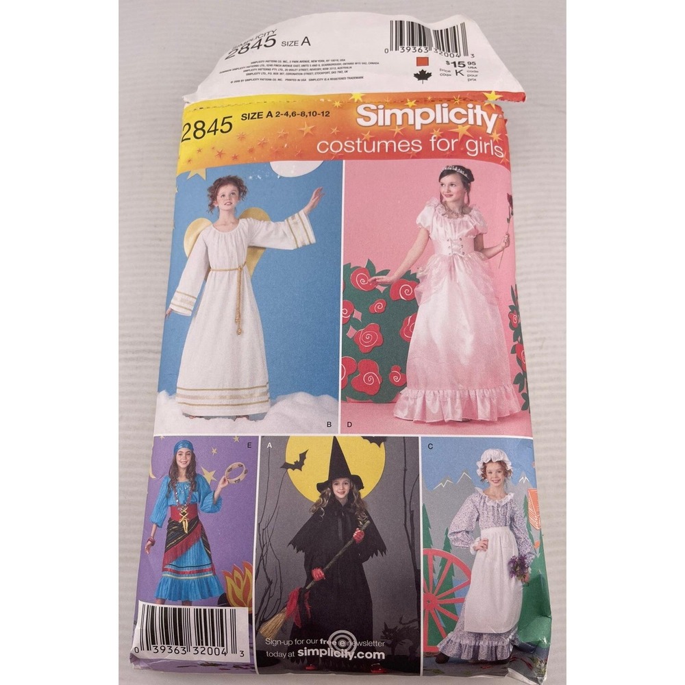 SIMPLICITY Pattern 2845 - Child's & GIRLS' COSTUMES Angel Witch Gypsy Size 2-12